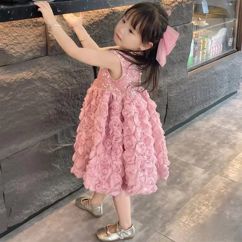 粉色儿童礼服裙花童婚礼小女孩轻奢小众高端女童生日钢琴演奏夏季