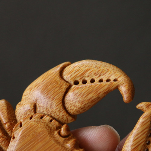 精品纯手工雕刻天然老玉竹螃蟹手把件竹雕小摆件寓意很有钱