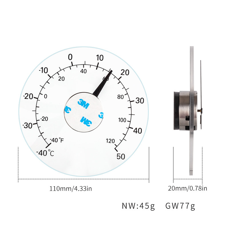室外温度计家用高精度自粘贴窗户门窗透明防水温度计无需电池室内