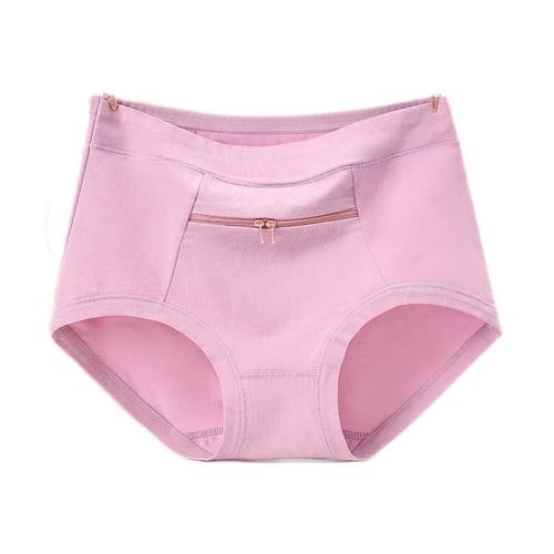 纯棉高腰内裤有兜拉锁带口袋拉链女士三角防盗中老年人妈妈短裤头