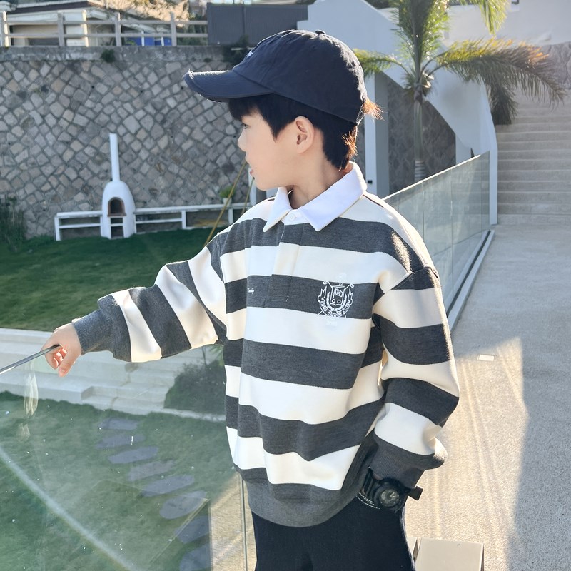 御宝当家童装男童polo衫中大儿童长袖T恤2024新款男孩春秋款上衣