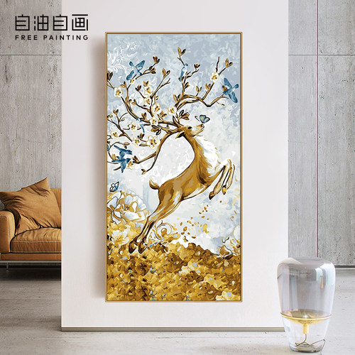 自油自画 数字油画diy画画填色手工填充手绘油彩画玄关装饰画挂画