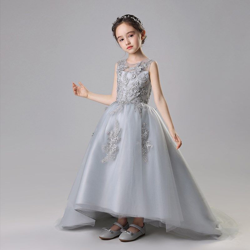 女童礼服蓬蓬裙儿童公主婚纱拖尾晚礼服小主持人模特走秀表演服