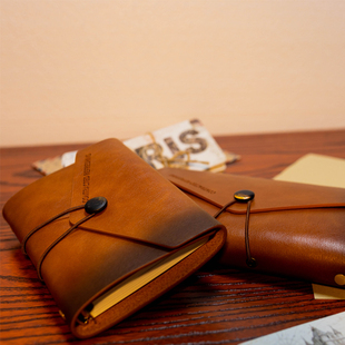 a7绑带记事本小随身笔记本本子软皮面活页可拆a6手账本复古印logo