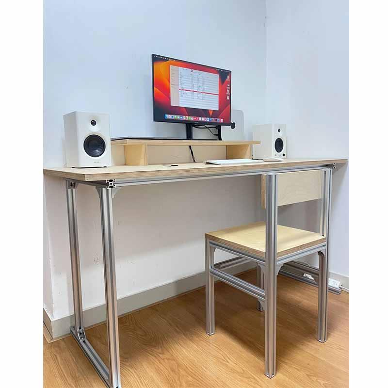 原木办公桌椅组合长方形设计师工作台铝型材长条桌实木会议桌简约