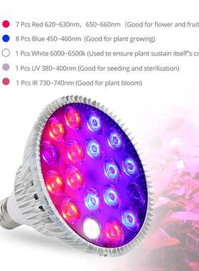 Par38 LED植物灯 射灯 E27 54W 室内果蔬育苗盆栽组培植物补光灯