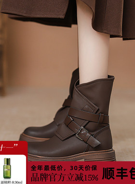 STXT马丁靴女2025秋季新款内增高5公分复古英伦风厚底真皮短靴