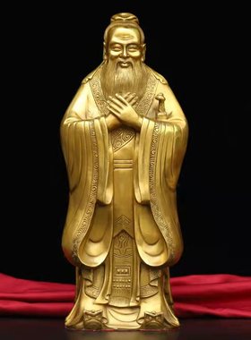 纯铜圣人孔子笔筒孔子站像办公室桌面客厅居家装饰电视柜工艺摆件