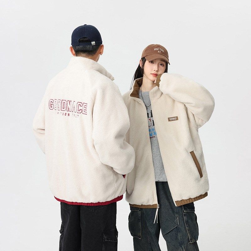 迈特优加厚仿羊羔绒棉衣男女冬季新款加绒保暖百搭夹克棉服外套