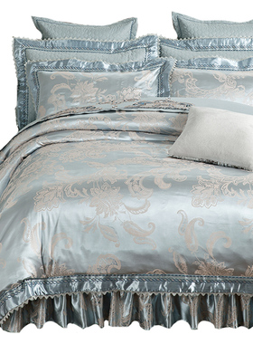 全棉夹棉加厚床笠式床罩四件套床裙款冬季婚庆床品六件套纯棉套件