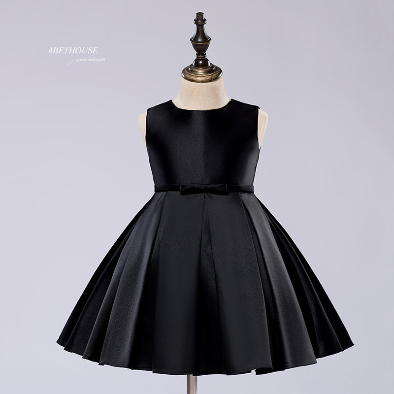 小女孩缎布礼服公主裙2021夏季新款简约小提琴演出服演讲比赛礼服