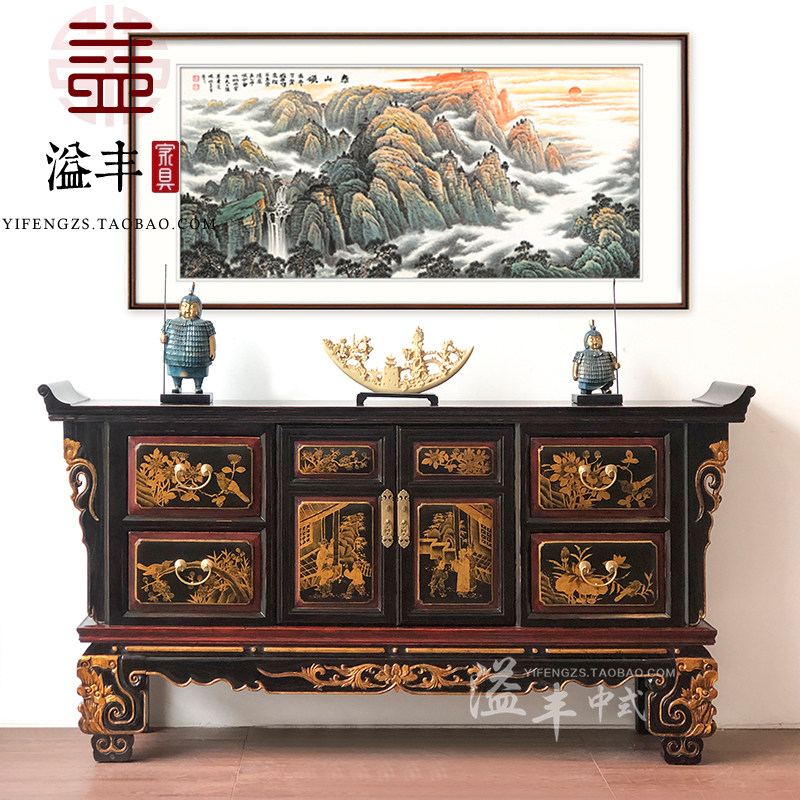 新中式玄关台实木仿古典餐边柜复古做旧走廊桌翘头储物条案端景桌