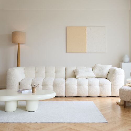 棉花糖沙发轻法式布艺高端复古奶油风直排一字型客厅落地羊羔绒系
