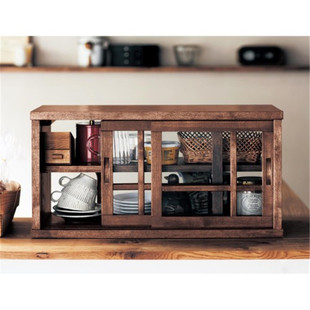 日式纯实木餐边柜透明玻璃收纳柜桌上小碗柜开放厨房餐桌储物柜双