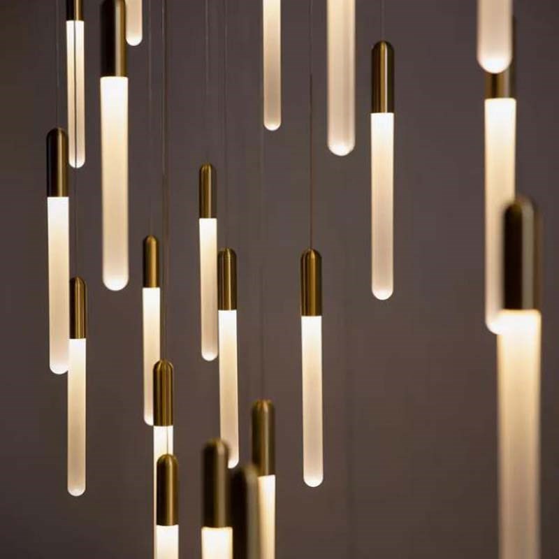 北欧设计师款样板房客厅餐厅卧室床头吧台别墅旋转楼梯间条形吊灯