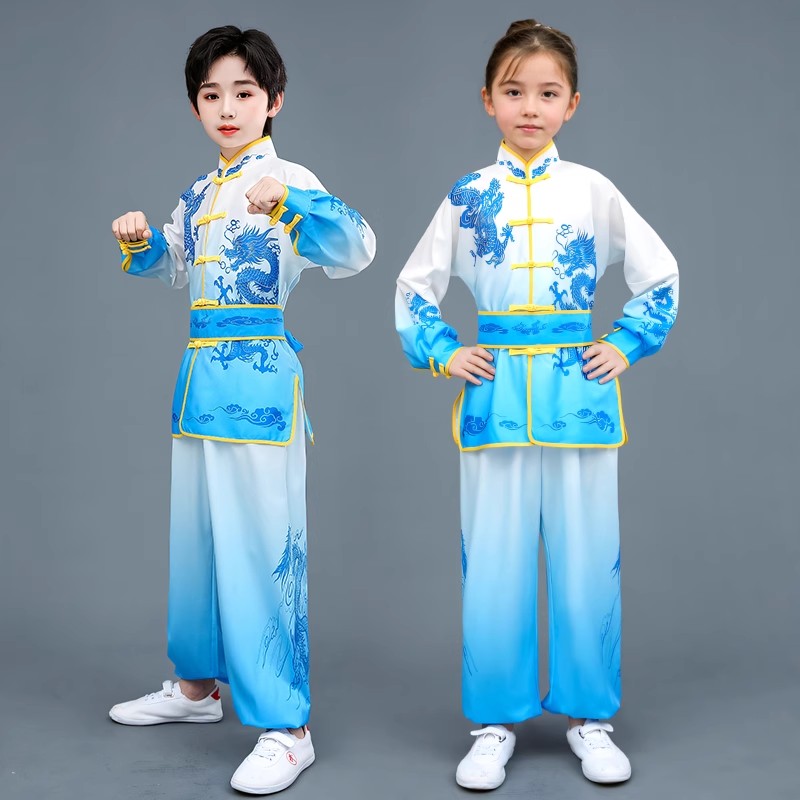 儿童武术表演服男女童长袖腰鼓服少儿舞狮中国风太极练功表演服装