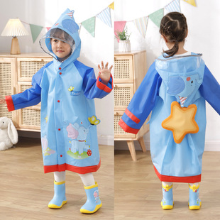 儿童雨衣立体雨具男童女童小孩带书包位透明大帽T檐防水幼儿园雨