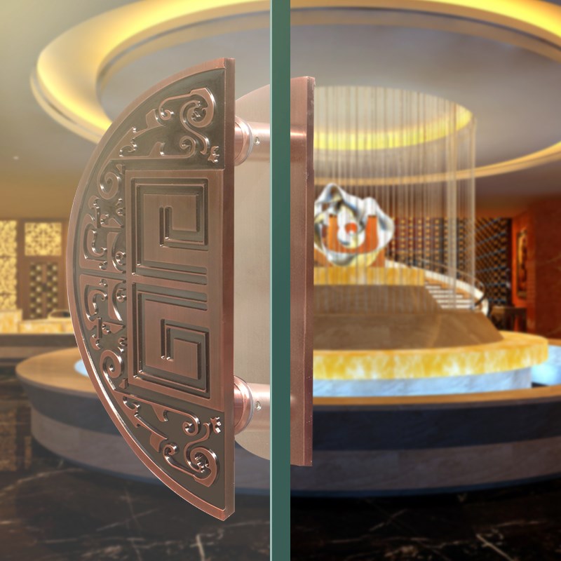 现货中式圆形喜字大门把手半圆玻璃门有框门推拉门木门拉手红古铜