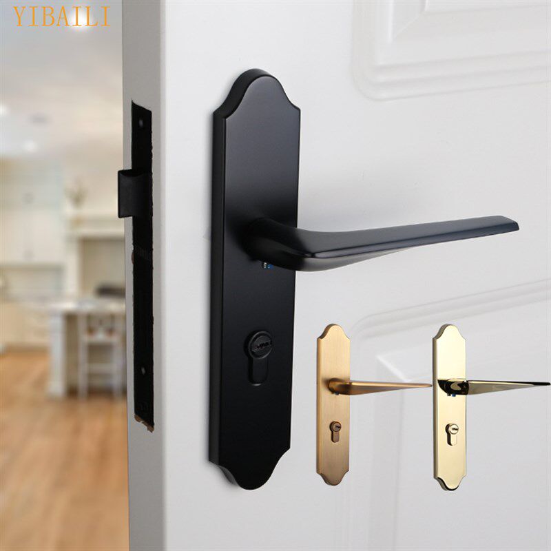 门锁室内卧室房门锁美式黑色门锁三件套实木门把手家用静音门锁具