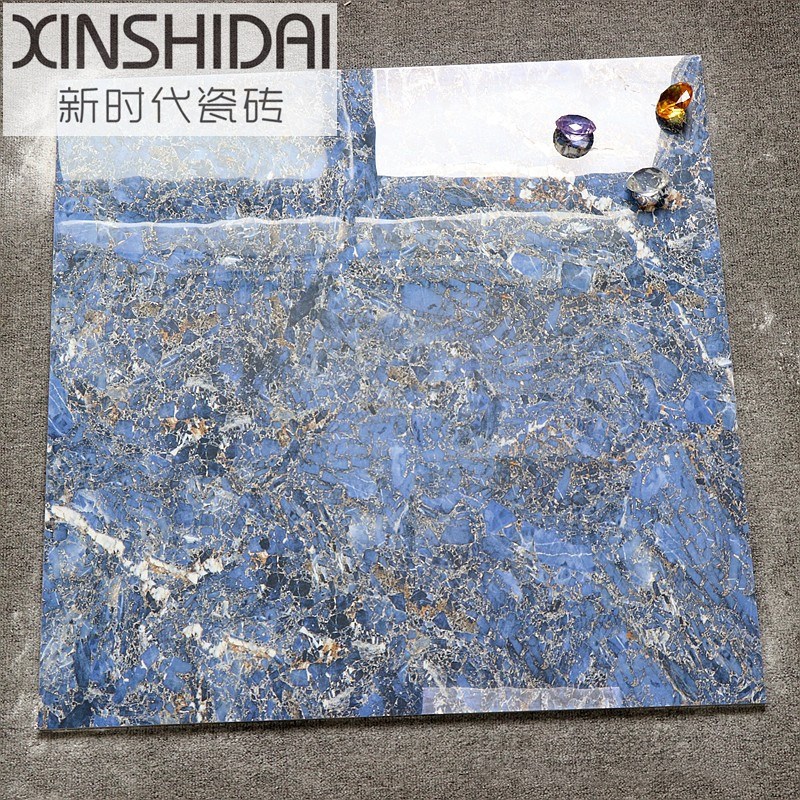 宝石蓝客厅卧室防滑800x800全抛釉地板砖蓝色简约通体大理石地砖