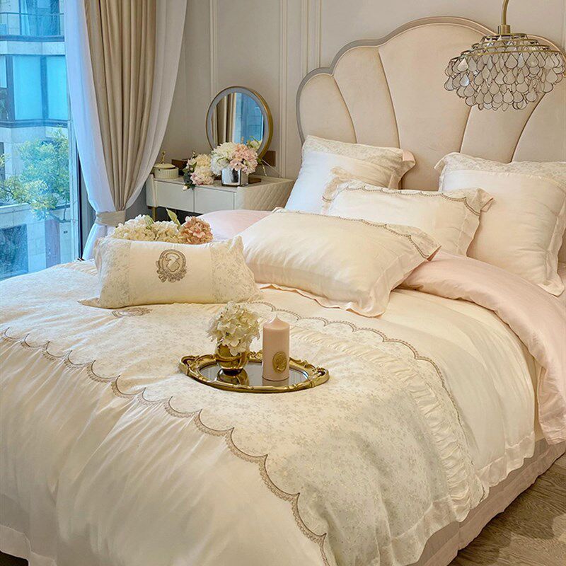 少女心绣花清凉兰精天丝四件套60支双面冰丝被套床单夏季床上用品