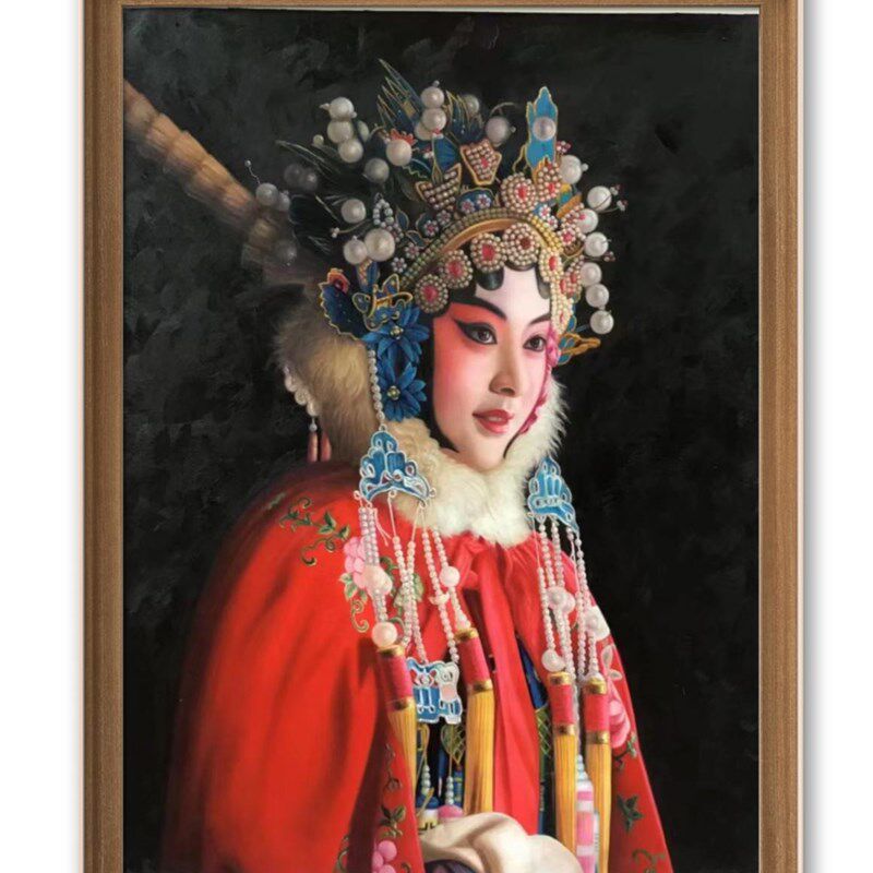 纯手绘精品京剧古典人物油画客厅酒店别墅装饰油画90-120现货