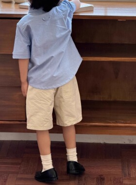 Pawn Tiger2025夏季米白纯棉柔软舒适短裤儿童宽松百搭休闲裤