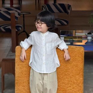 衬衫 Pawn 儿童纯亚麻高品质上衣日系复古长袖 新款 Tiger2025秋季