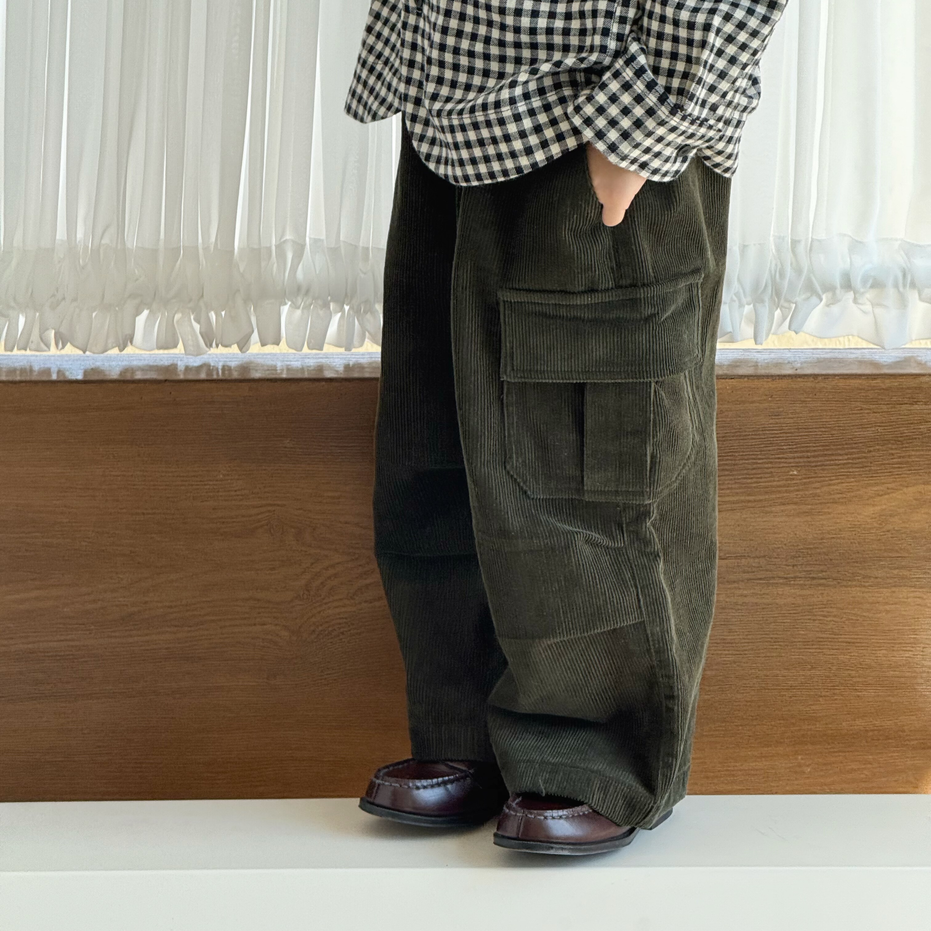 Pawn Tiger2025秋季新款日系复古绿色灯芯绒工装裤大口袋休闲裤