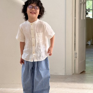 儿童日系纯亚麻衬衫 新品 经典 高品质短袖 Pawn 衬衫 Tiger2025夏季