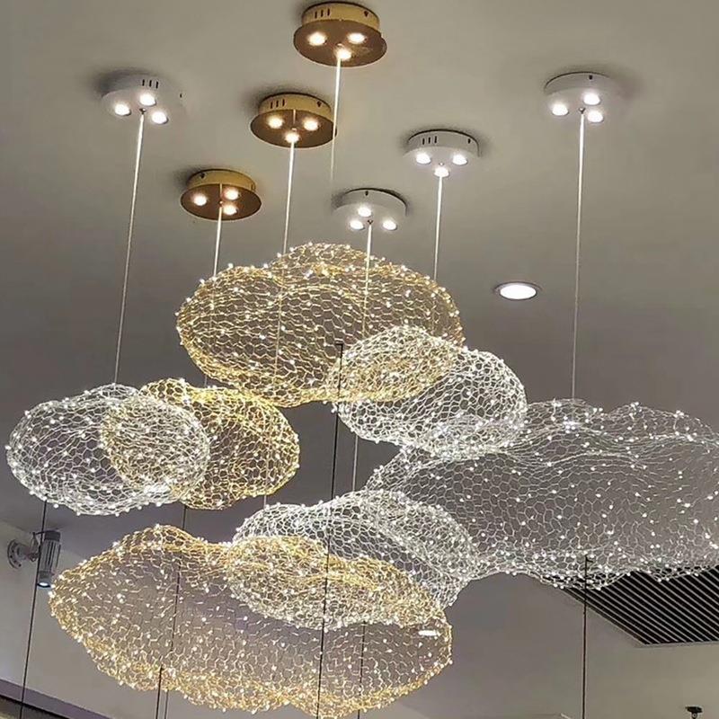 后现代新款铁网云朵灯创意咖啡厅酒吧茶餐厅幼儿园个性云朵吊灯