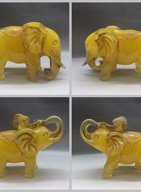 带荧光琥珀金珀蜜蜡大象摆件 吉祥如意大象家居摆饰开业礼品