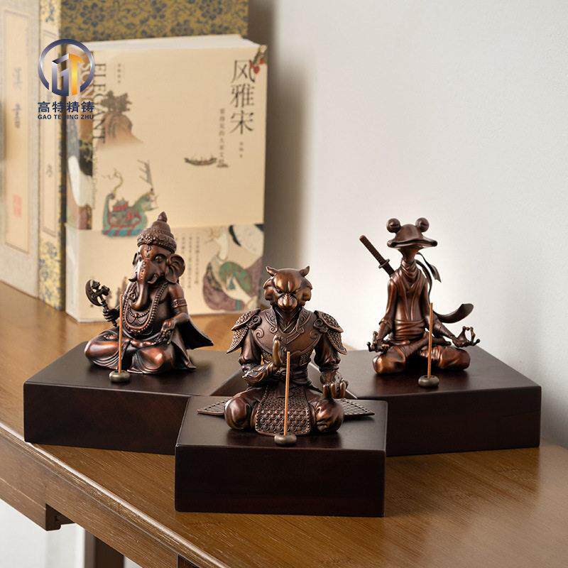 特精铸 禅意三侠青铜摆件老虎大象青蛙创意纯铜工艺品家居礼品