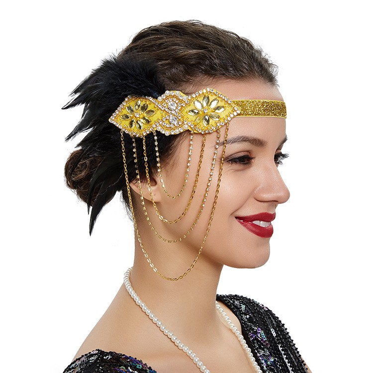 原创设计 新品新娘舞会演出流苏头带金色镶钻4条链子新娘发箍发带