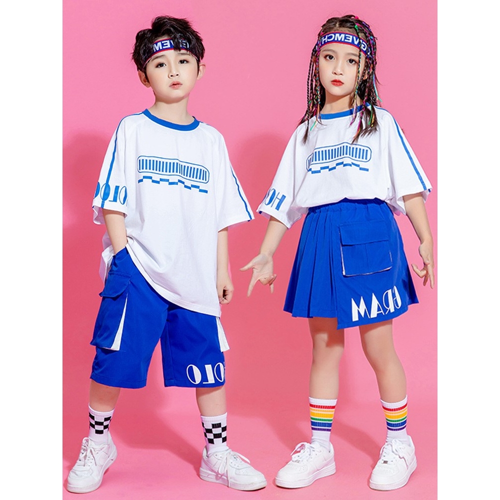 儿童演出服夏季韩版宽松男童嘻哈街舞表演服女童啦啦队爵士服套装