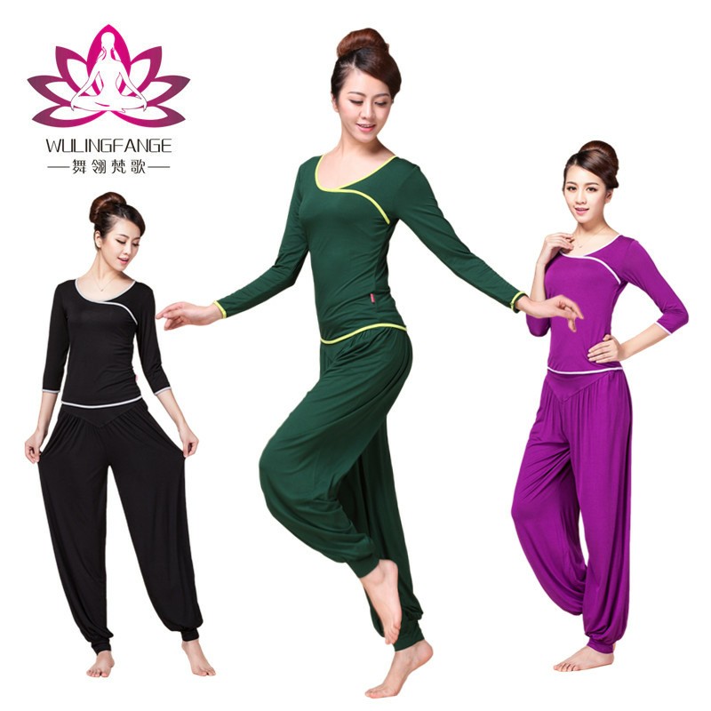 中老年广场舞服装春夏套装舞蹈服表演服练功服成人女形体莫代尔