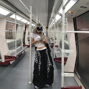 爵士舞裤 女夏宽松垂感弯刀休闲裤 子 嘻哈街舞叠穿可拆卸阔腿裤 美式