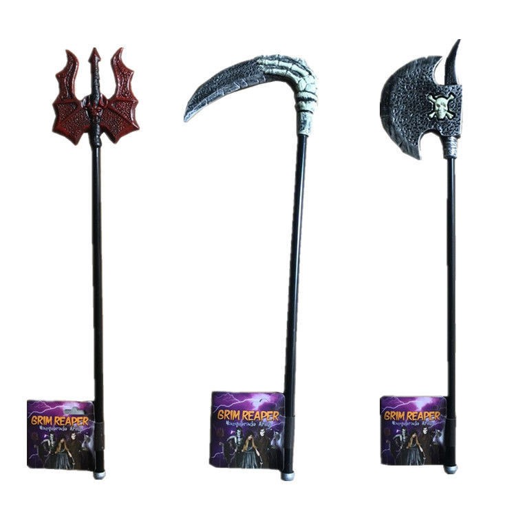 万圣节塑料仿古兵器化装舞会表演道具死神镰刀鬼头兵器哈罗威
