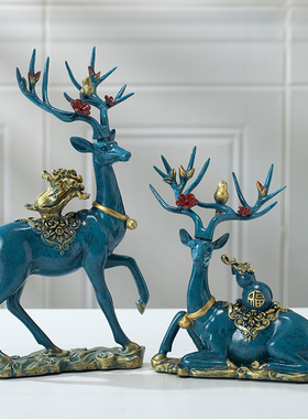 三件鹿树脂招财梅鹿客厅电视柜玄关工艺品结婚送礼