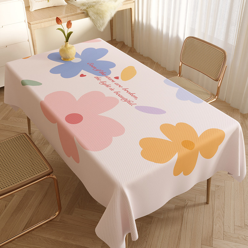 in风插画花棉麻混纺布艺防水餐桌布隔热防污易理植物花卉桌布