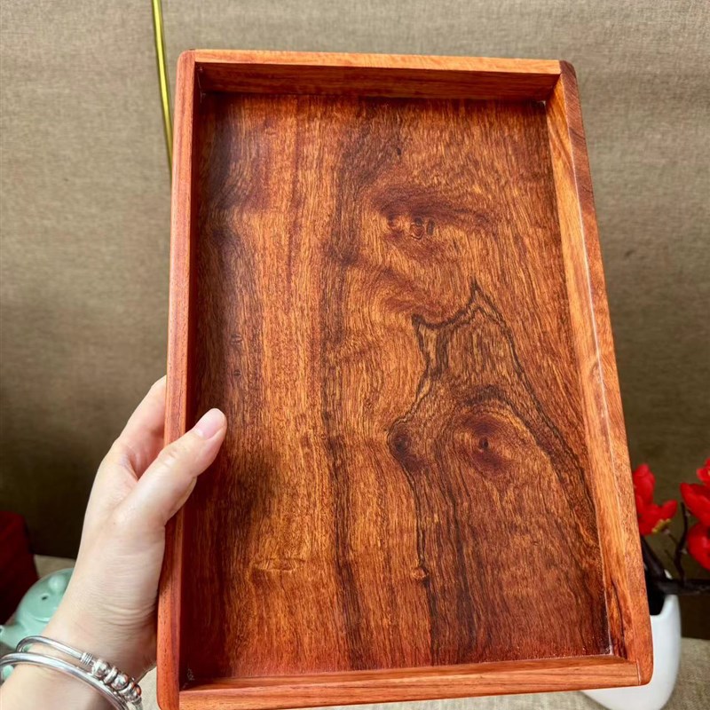 缅甸花梨木长方形托盘实木平盘家用餐盘甜品盘托盘茶盘水杯托盘