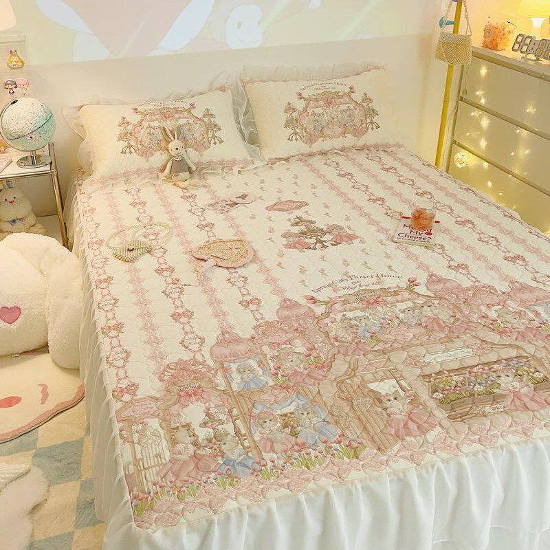 in仙美公风类乳胶冰丝凉席三件机洗夏季空调席子床裙款