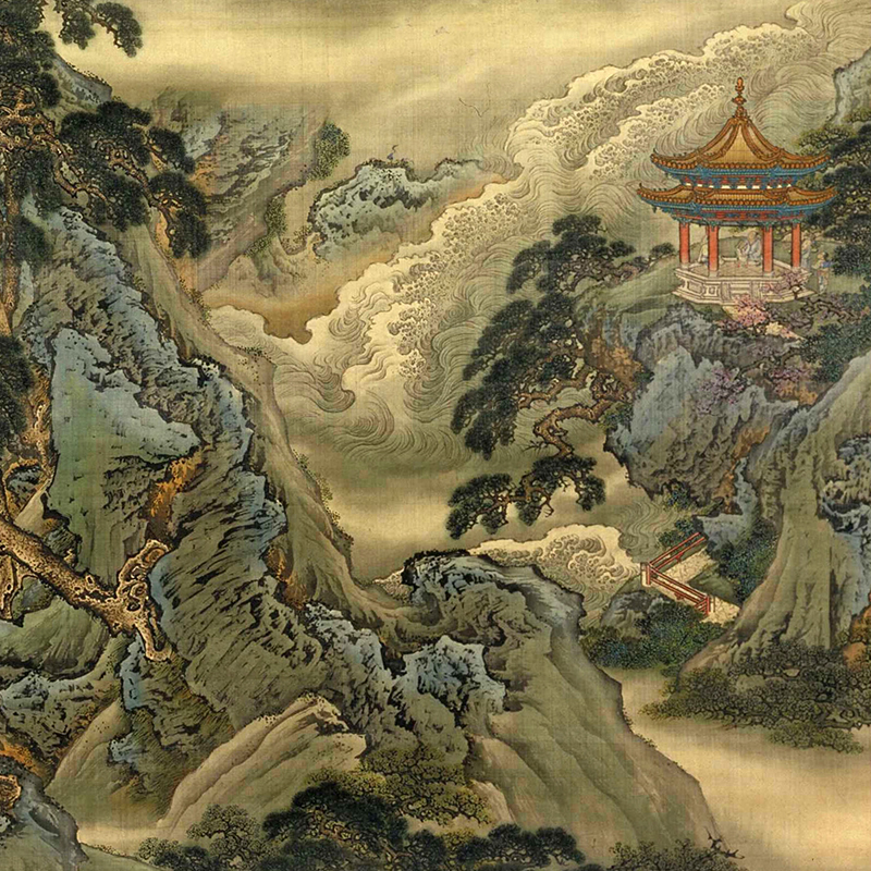 清 袁耀 蓬莱仙境图 楼阁山水画高清微喷临摹画稿仿古画装饰画心