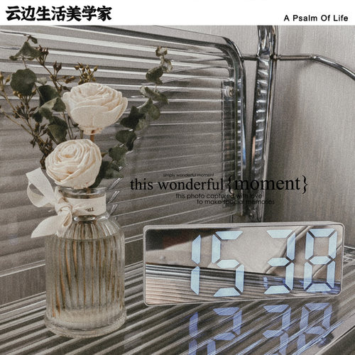 in静音数字电子钟闹钟夜光镜面智能学生桌面多功能钟表台式