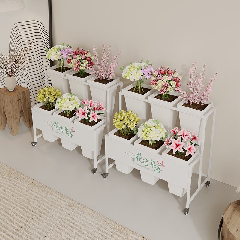 带广告板阶梯多层花店方桶铁艺鲜花架子花店花桶展示架花架