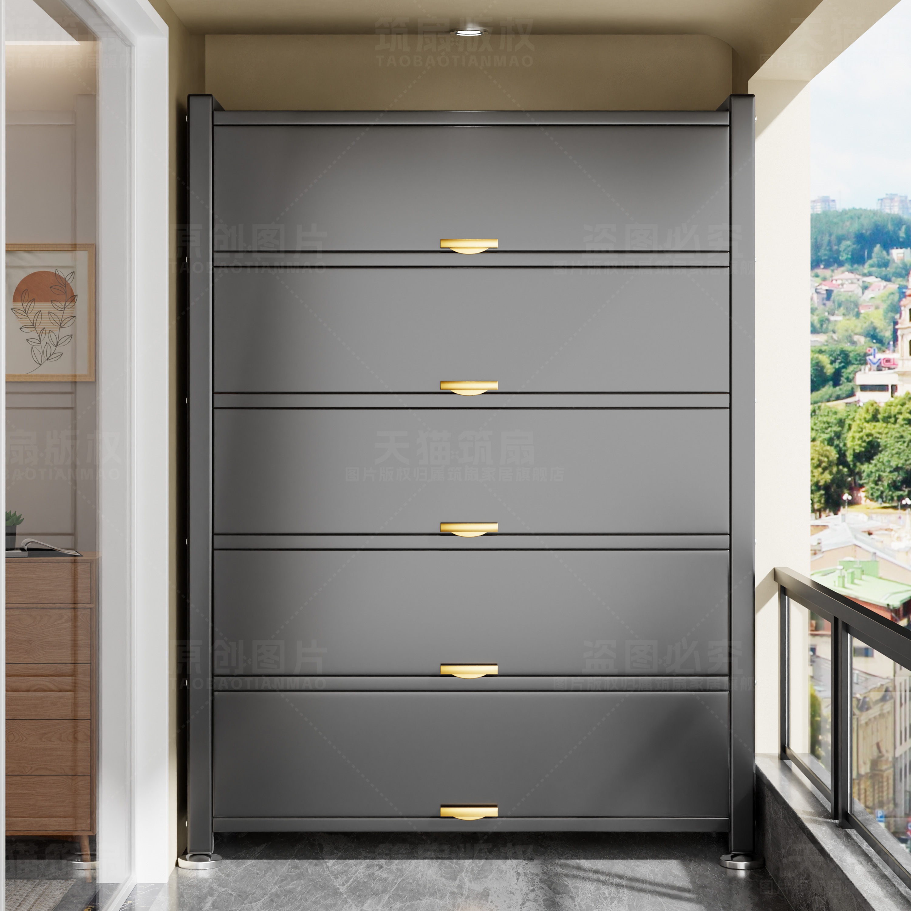 钢制阳台柜家用收纳柜收纳柜鞋柜防晒一体靠墙杂物柜大容量置物柜