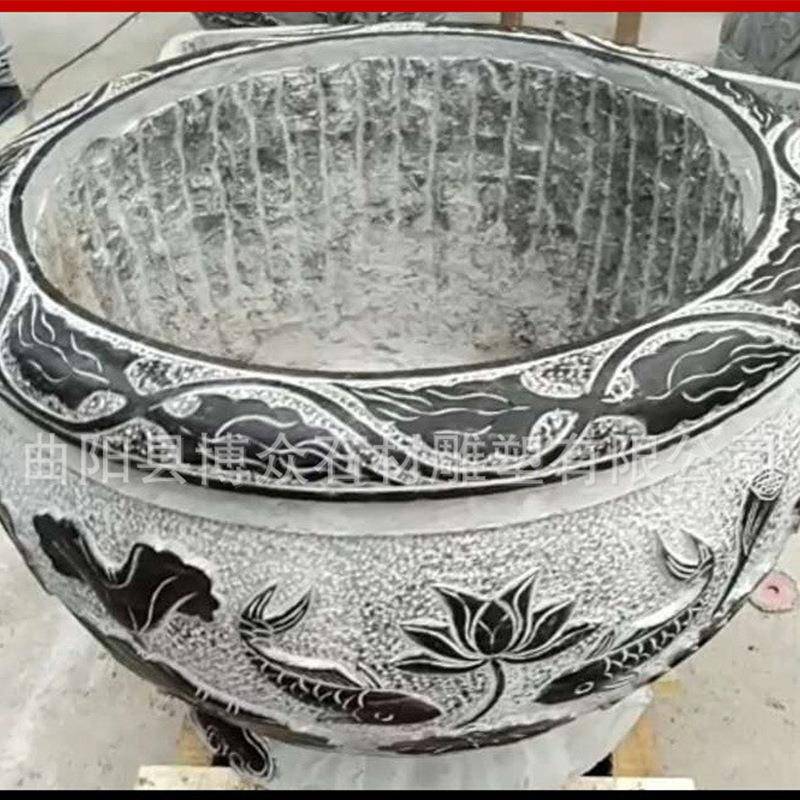石雕青石雕鱼缸石汉鱼缸盆庭院形仿古雕刻花钵圆景观白玉流水养鱼
