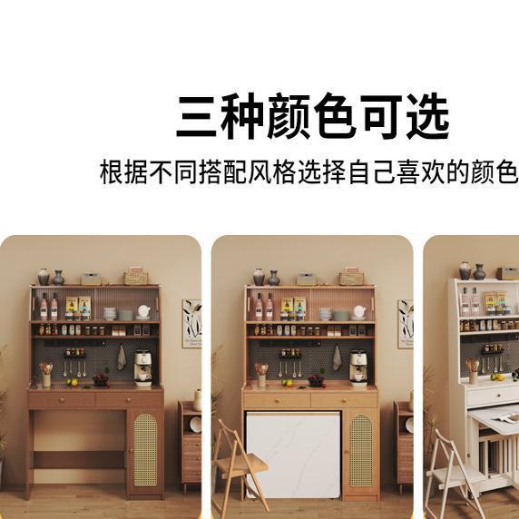 2025新款现代简约实木餐边柜岩板折叠餐桌餐边柜一体多功能小