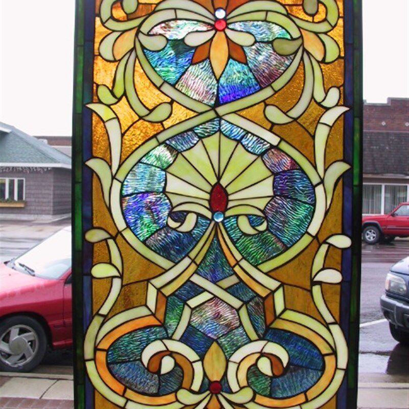 钢化艺术玻璃玄关隔断屏风窗户门芯欧式别墅彩色玻璃  雕刻非贴膜