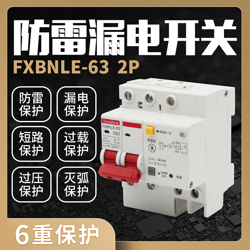 风向标 漏电保护器防雷家用空气开关断路器带漏保2P63A浪涌保护器